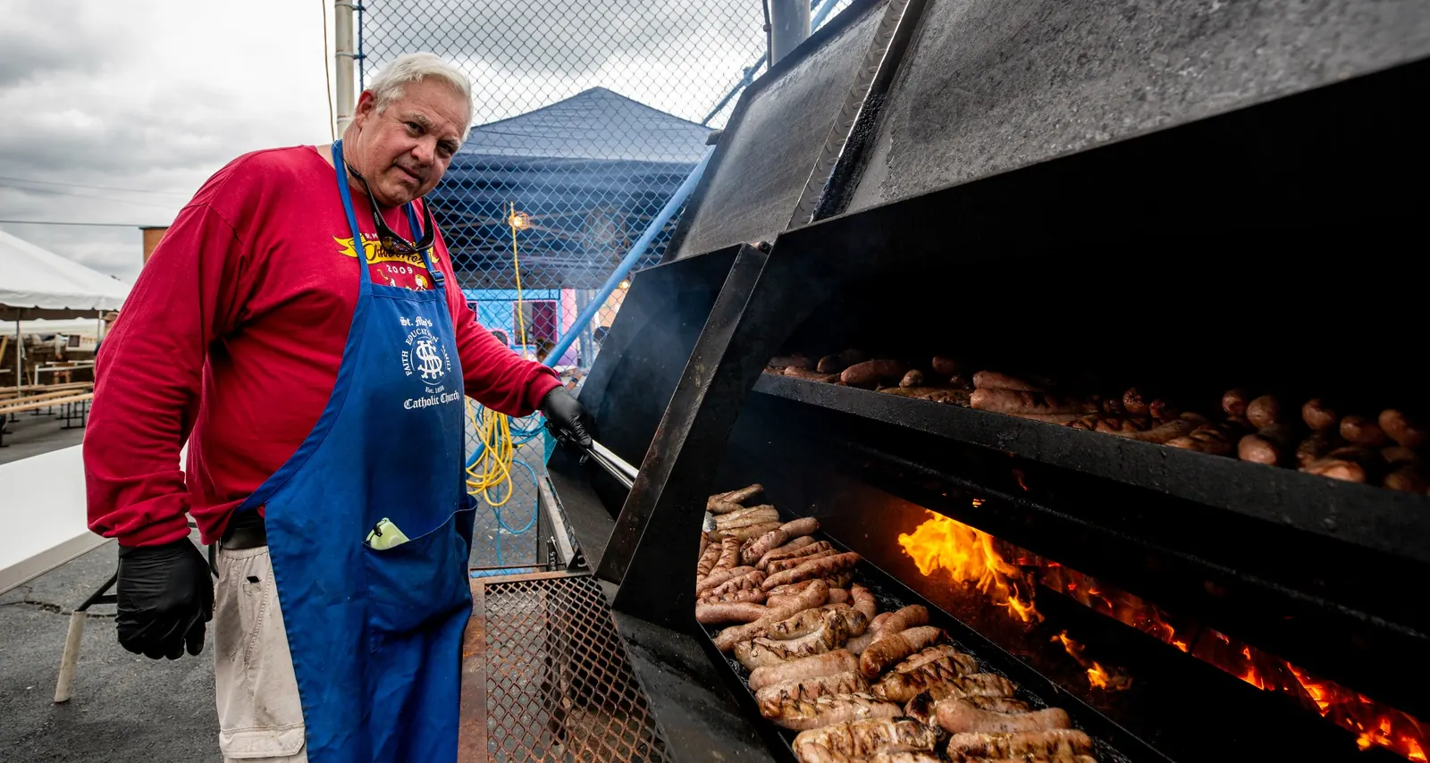 Sausages cooking on the Oktoberfest grill