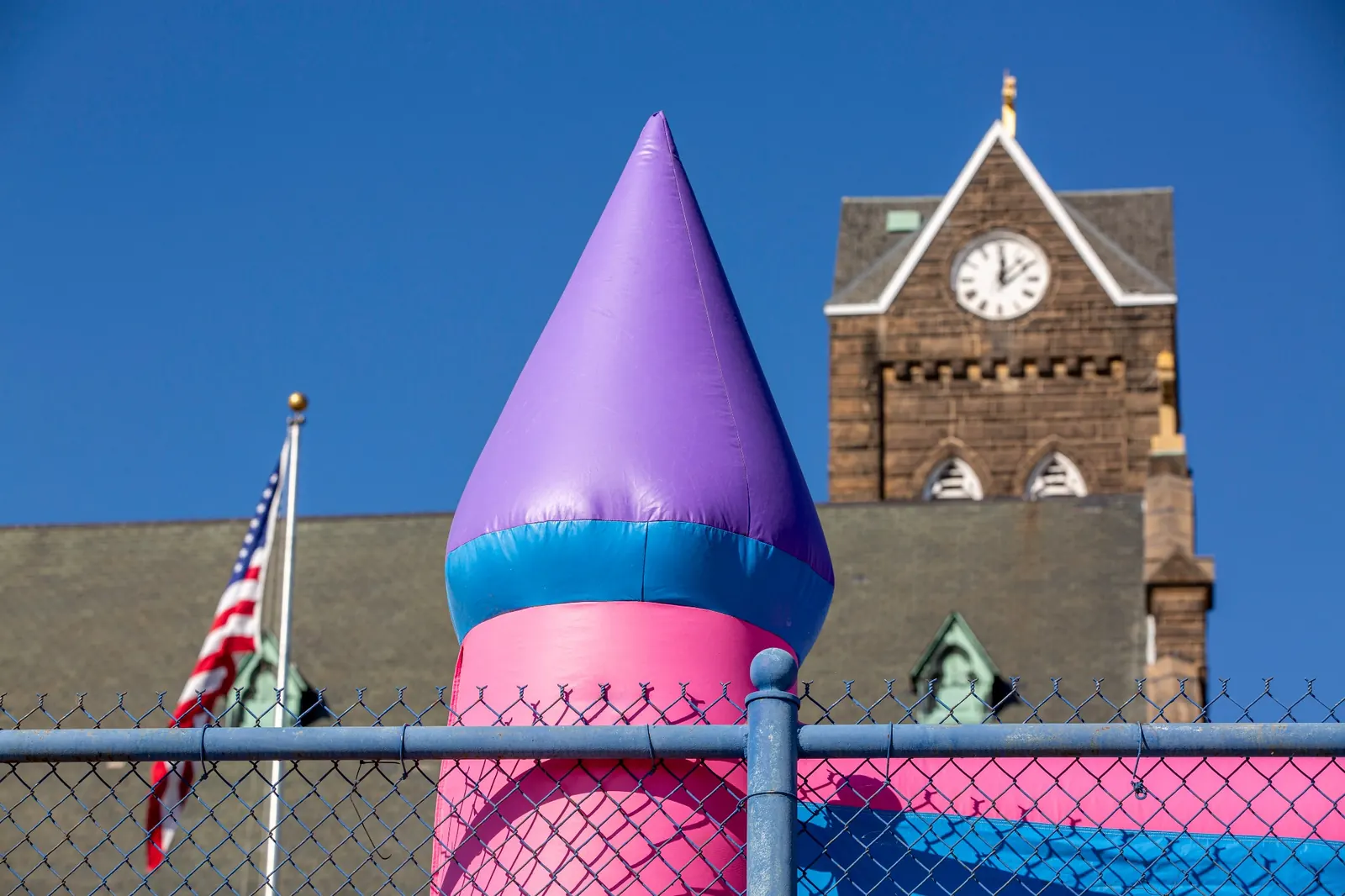Inflatables with St. Mary’s church in the background