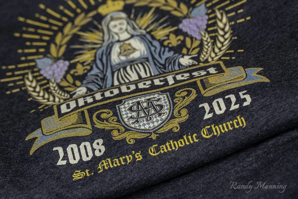 Close-up of a St. Mary’s Oktoberfest shirt design